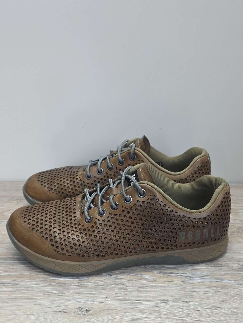 NOBULL Brown Perforated Leather Trainer Gym Shoes Low Top  Sz 8.5 MEN/ 10 WOMEN
